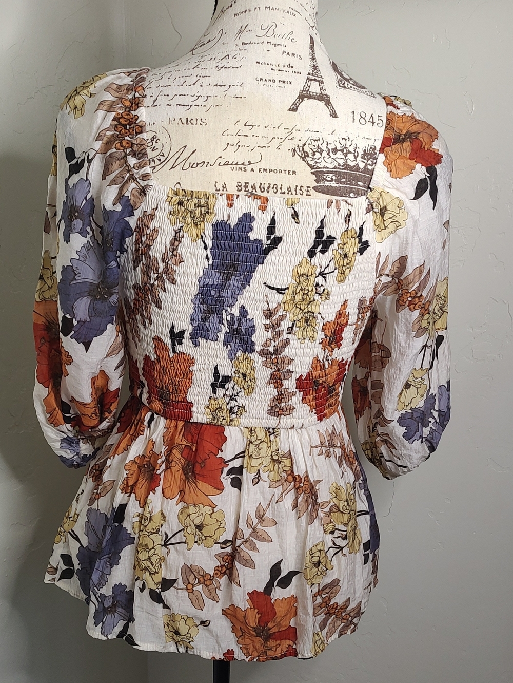 Hayden LA Floral Bobo Smocked Puff Sleeve Peplum Blouse Fall Color SZ: Small - Picture 9 of 12
